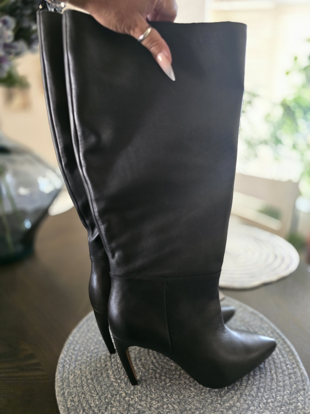 Vince Camuto Black Knee-High Pointed-Toe Stiletto Boots